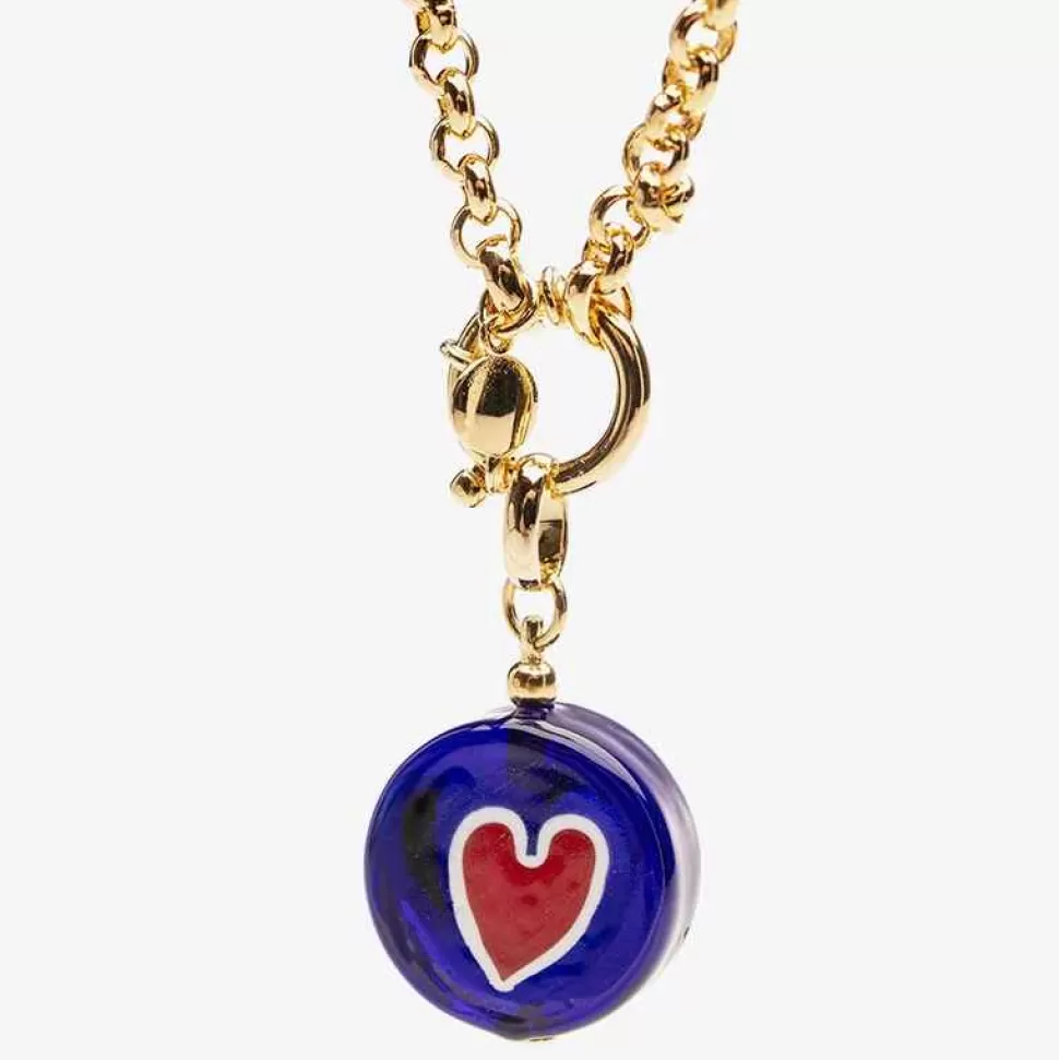 Jewelry-Amourrina Lido Necklace - Blue - Heart Red