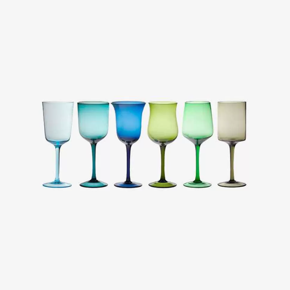 Tableware-Bitossi Home Set Of 6 Glasses Assorted Shapes Nuances Blue Green - Red Wine