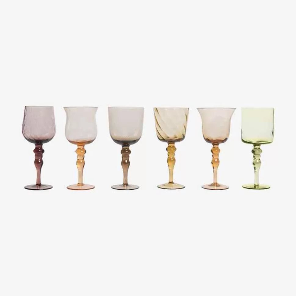 Tableware-Bitossi Home Set Of 6 Glasses Assorted Shapes Texture Nuances Amber Pink - White Wine