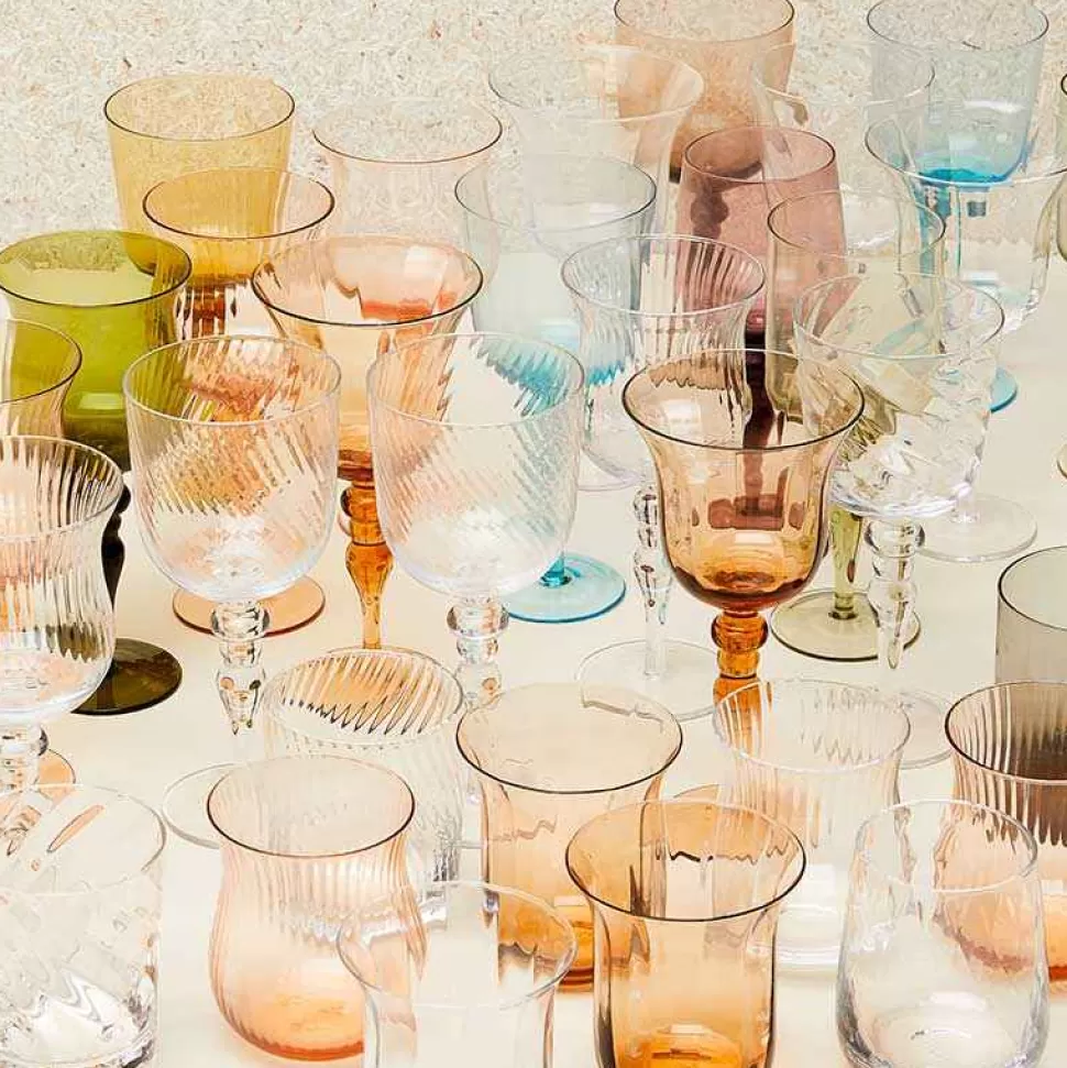 Tableware-Bitossi Home Set Of 6 Glasses Assorted Shapes Texture Nuances Blue Green - White Wine