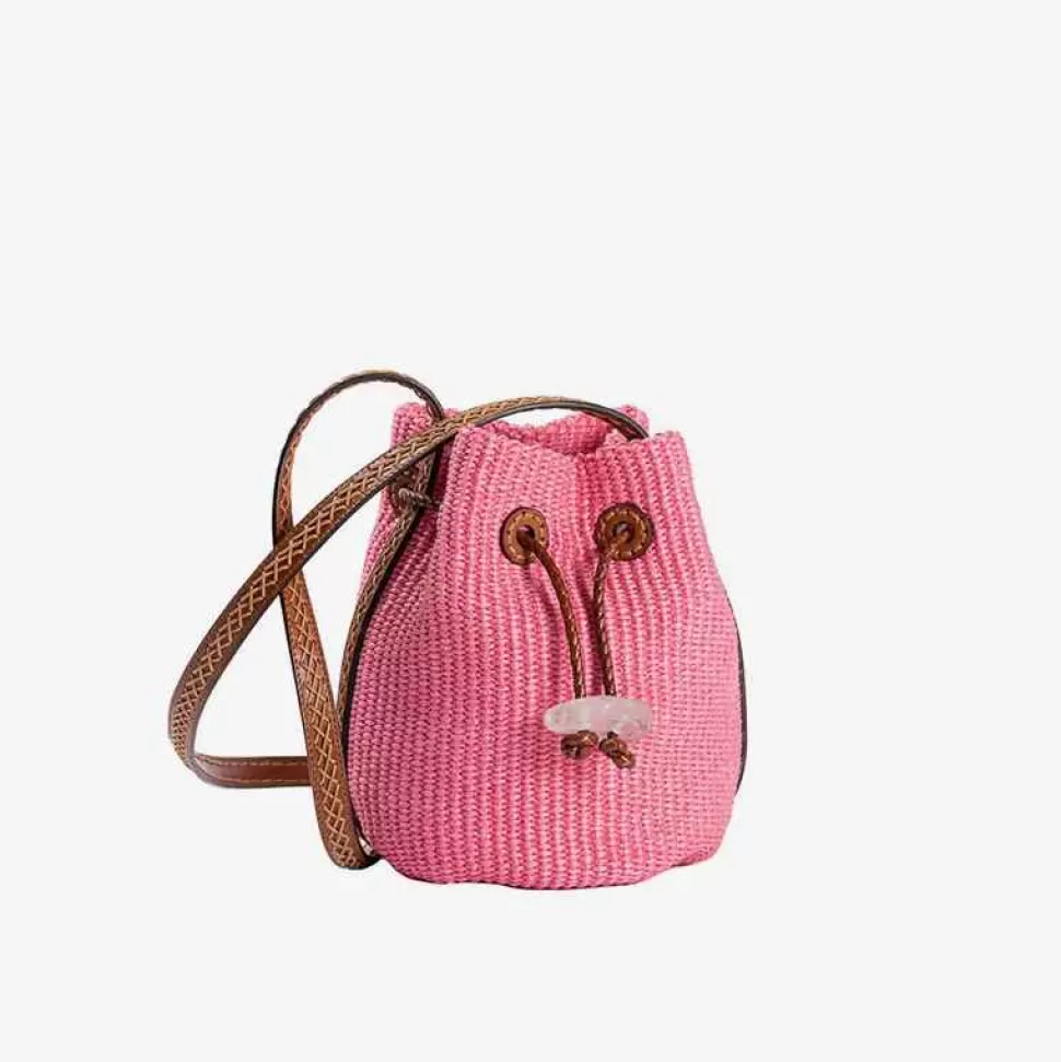 Bags & Accessories-Iacobella Nirmala Raffia Bucket Bag Pink