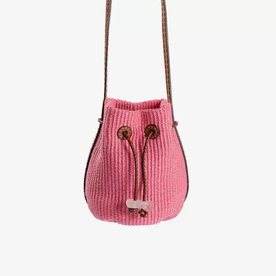 Bags & Accessories-Iacobella Nirmala Raffia Bucket Bag Pink