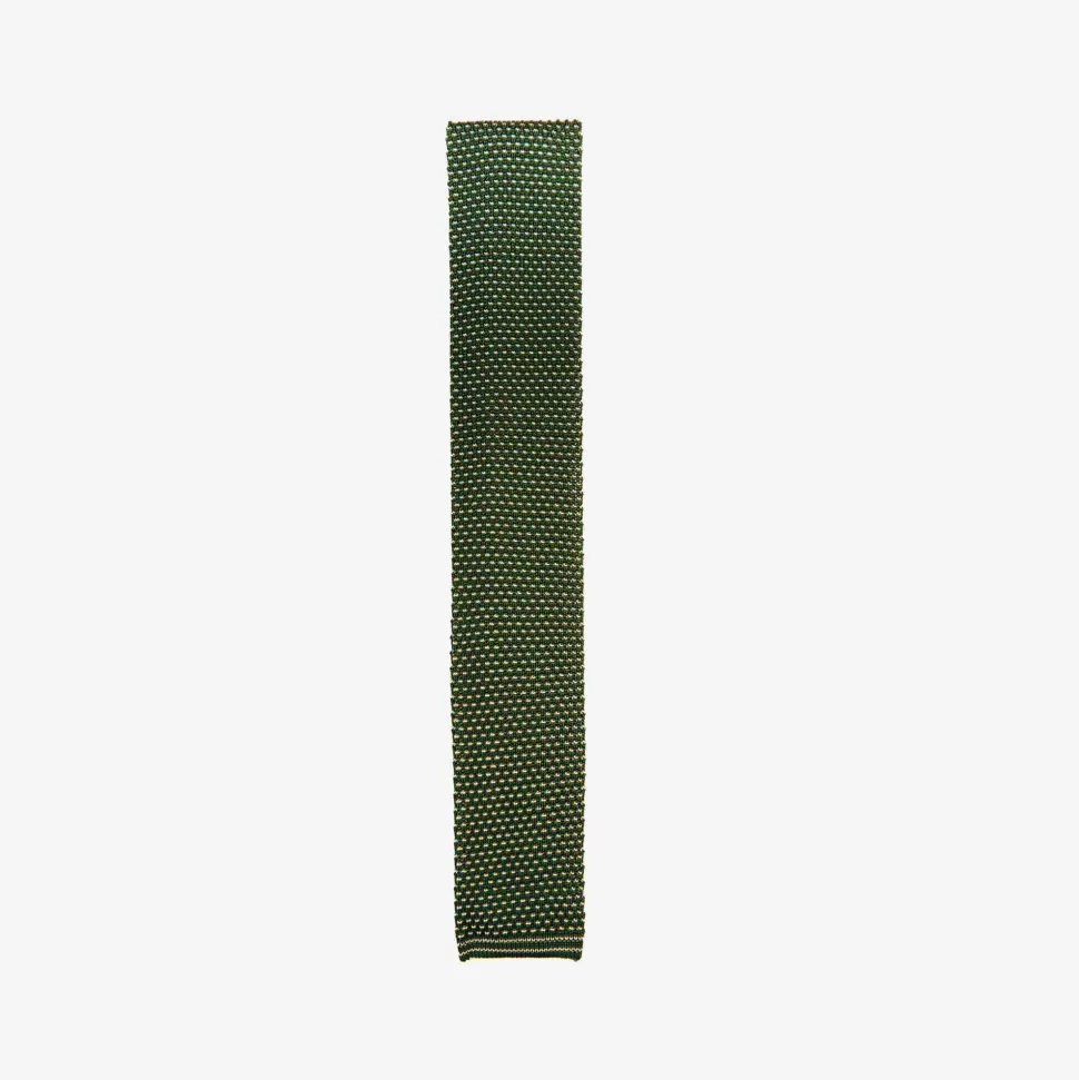 For Men-ISSIMO X Schostal Polka Dot Knitted Silk Tie - Dark Green