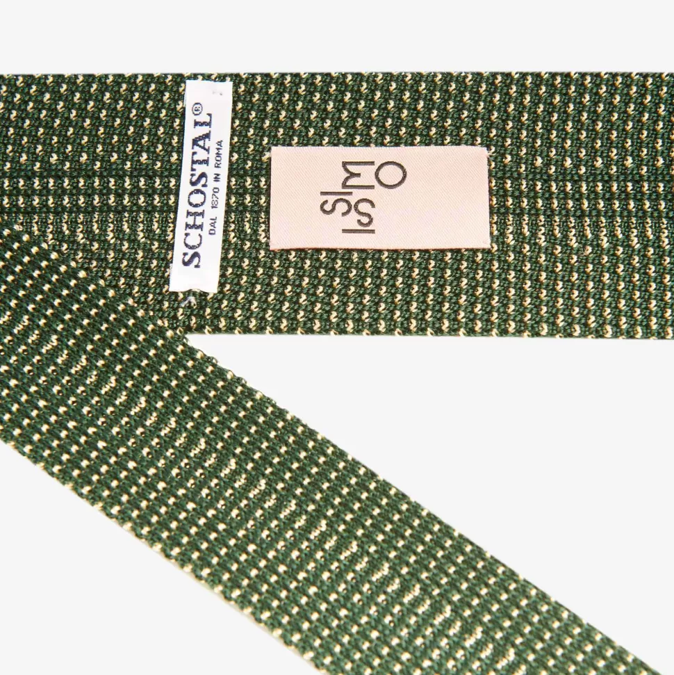 For Men-ISSIMO X Schostal Polka Dot Knitted Silk Tie - Dark Green