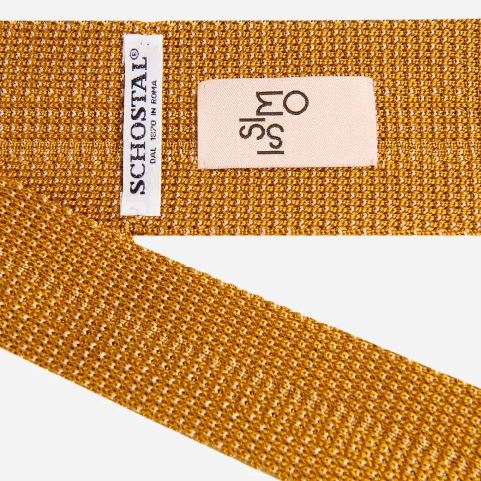 For Men-ISSIMO X Schostal Polka Dot Knitted Silk Tie - Mustard