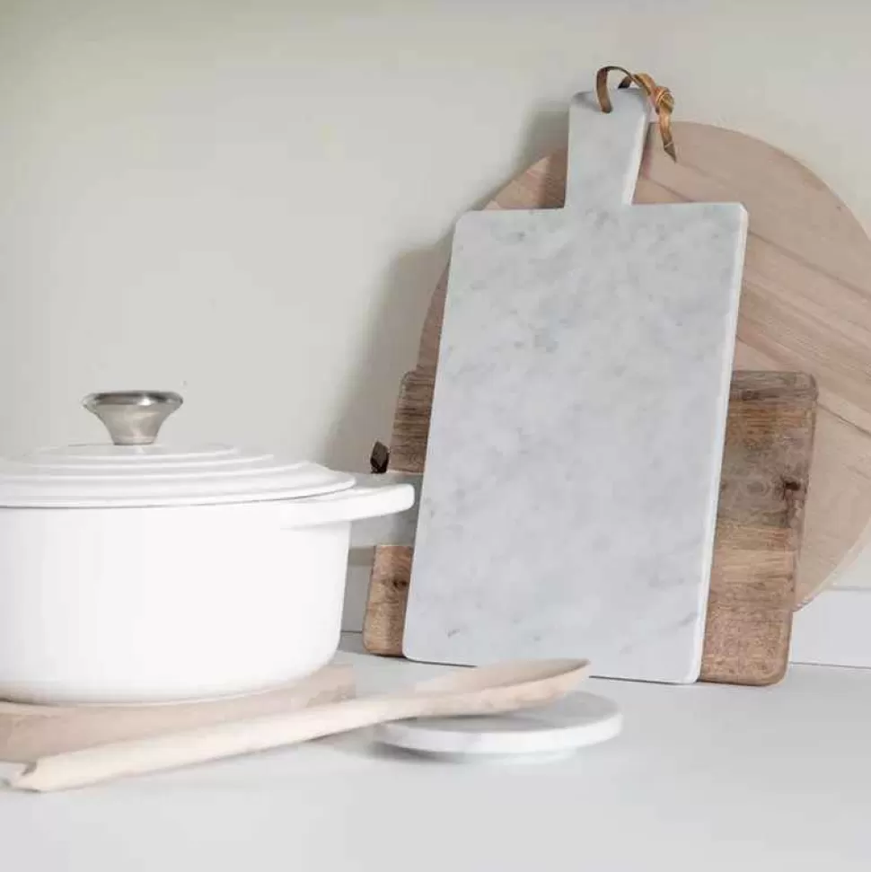 Kitchen-Marmolove Cutting Board In White Carrara Marble And Leather Lace