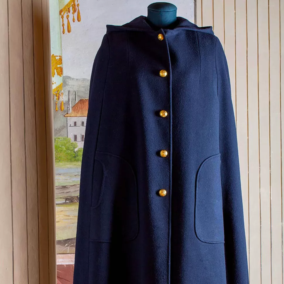 Outerwear-Lodental Navy Long Lenght Hooded Cape -Made To Order