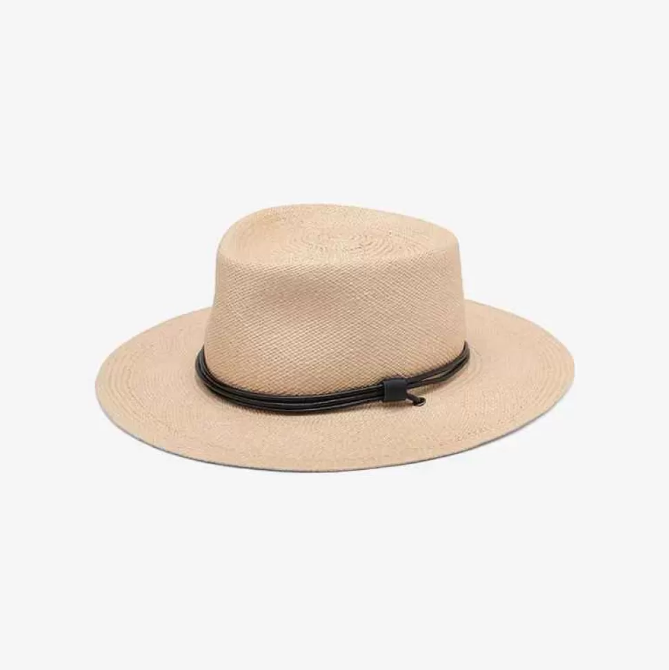 Accessories-Officina Del Poggio Panama Straw O' Keeffe Hat With Black Leather Natural Nero