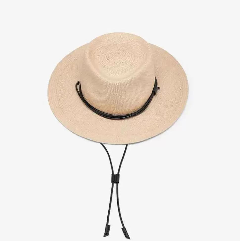 Accessories-Officina Del Poggio Panama Straw O' Keeffe Hat With Black Leather Natural Nero