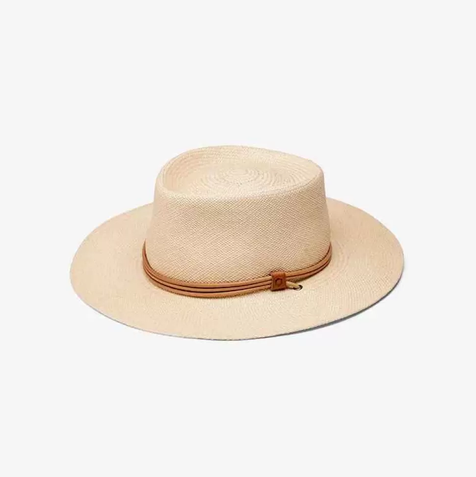 Accessories-Officina Del Poggio Panama Straw O' Keeffe Hat With Tan Leather Natural Tan