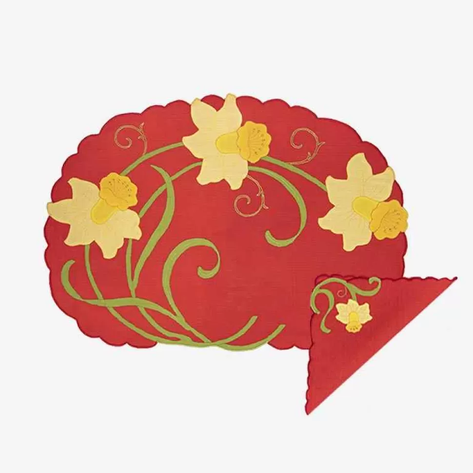 Tableware-Taf Ricami Flowered Embroidered Placemats And Napkins - Set Of 6