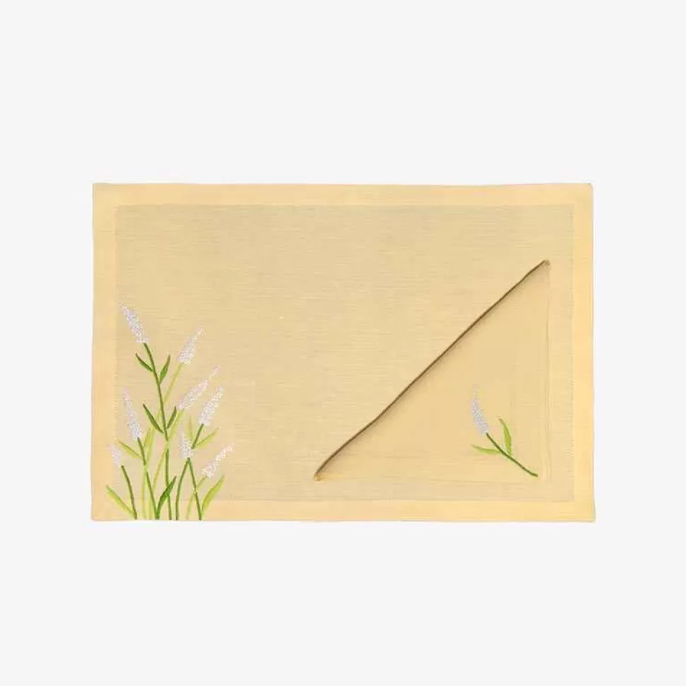 Tableware-Taf Ricami Lavender Embroidered Placemats And Napkins - Set Of 6